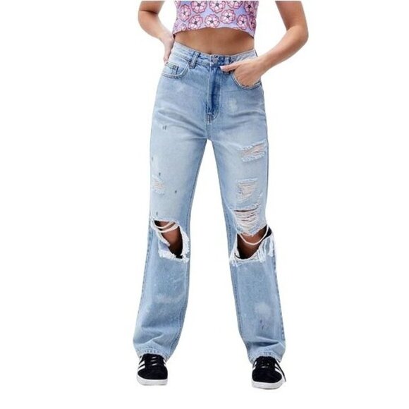 PacSun Eco Light Blue Distressed Retro '90s Boyfriend Jeans Streetwear Size 24 - Picture 1 of 13